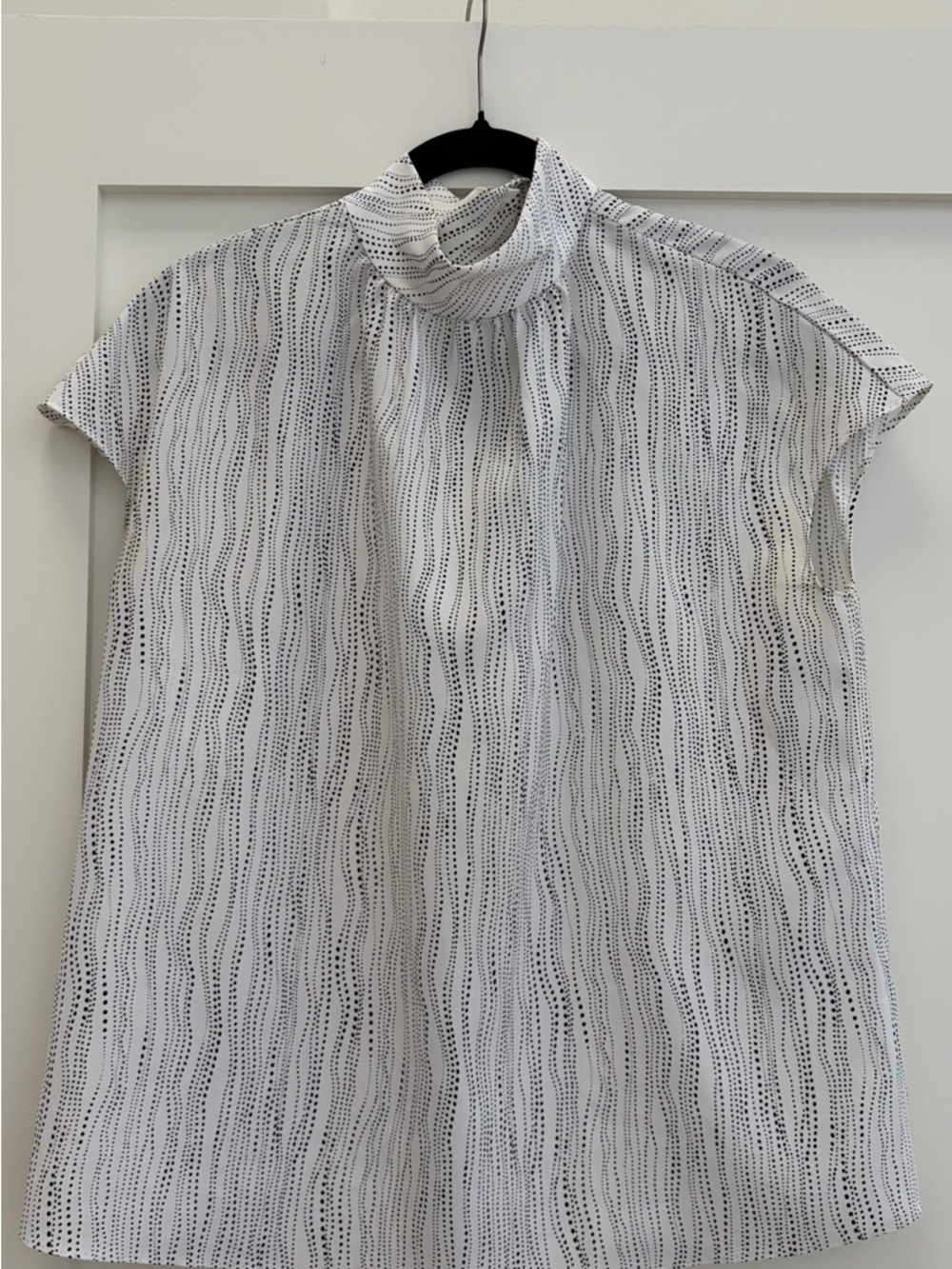 Nordstrom White Top with Black Wave Dot Print and Mock Neck